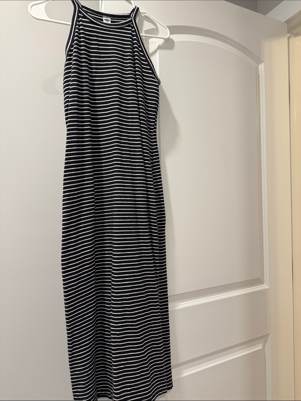 Old Navy Black & White Striped Halter Maxi Dress